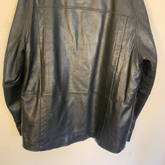 Wilsons Leather Mens L Black Leather Car Coat Quilted Lining Button Front Jacket - Picture 12 of 16
